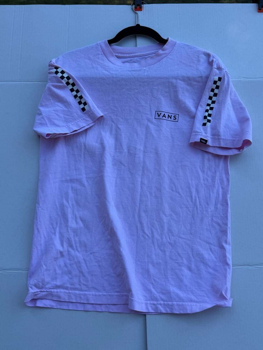 Vans Classic Fit Light Pink T-Shirt with Checkerboard Sleeves